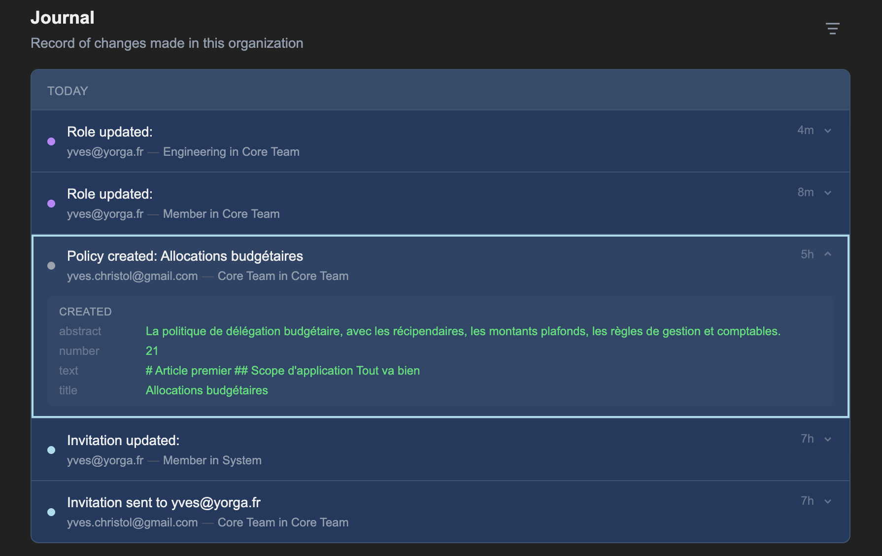 A complete record of change